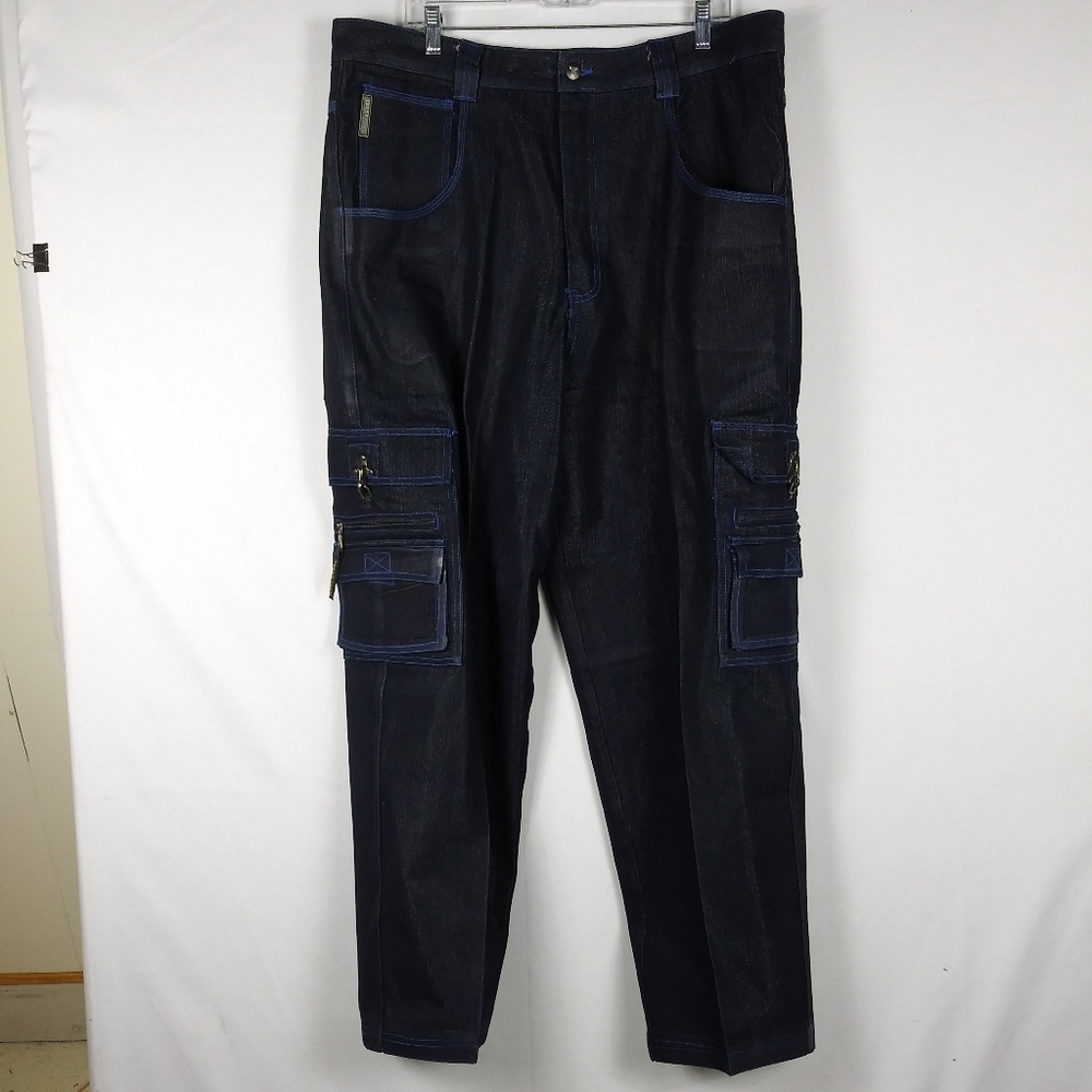 Vintage Trust Jeans Men's Size 40x34 Raw Blue Dark Wash Zip Pockets 90's Y2K